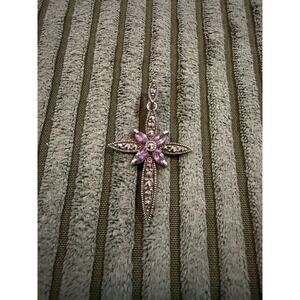 Sterling Silver Marcasite Amethyst Cross Pendant Necklace Charm Religious